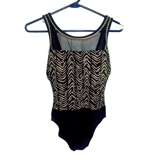 Jones New York Women's Black One Piece Swimsuit Size 10 Zigzag Summer Design - Picture 1 of 10